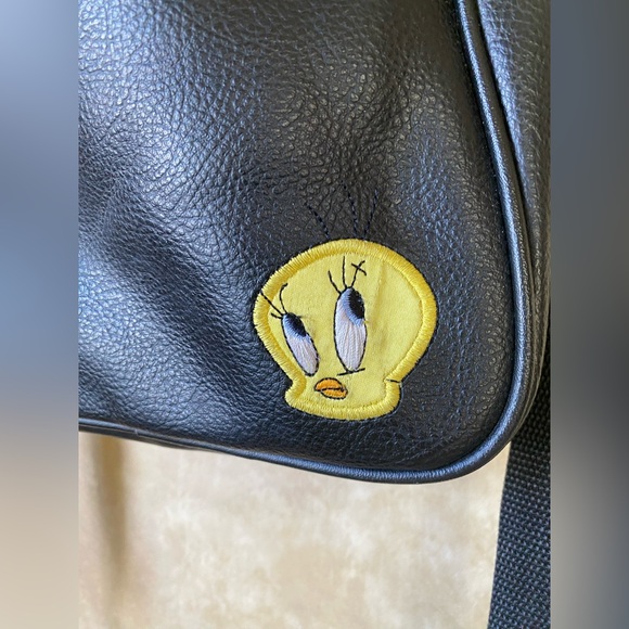Y2K 90s Looney Tunes Tweety Bird Embroidered Faux Leather Backpack Crossbody VTG - Picture 4 of 7